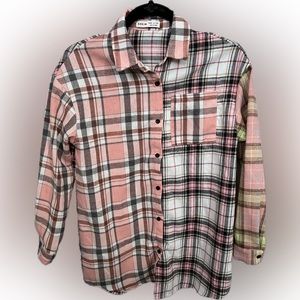 Girls long sleeve size 11-12Y plaid multicolor flannel shirt